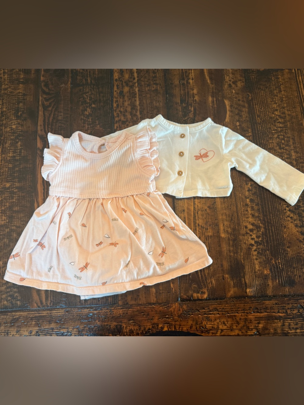 Carters Pink Dragonfly Baby Dress with White Cardigan Set